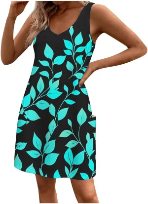 Women's Sleeveless V Neck Summer Dresses Casual Mini Tank Dress 2025 Fashion Floral Print Beach Sundress