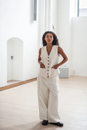 Women's striped wide-leg pants with pleats