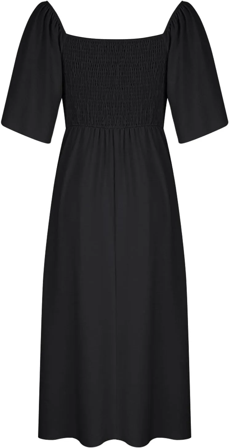 Women's Summer Long Dresses Casual Short Sleeve Flowy Swing Boho Dresses Deep V Neck Elegant Bow tie Beach Dress