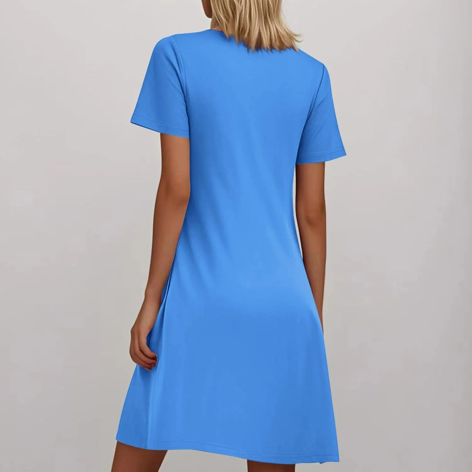 Women's Summer Mini Dresses Casual Loose Beach Vacation Dress Pleated Short Sleeve Plain Tank Sundress 2025