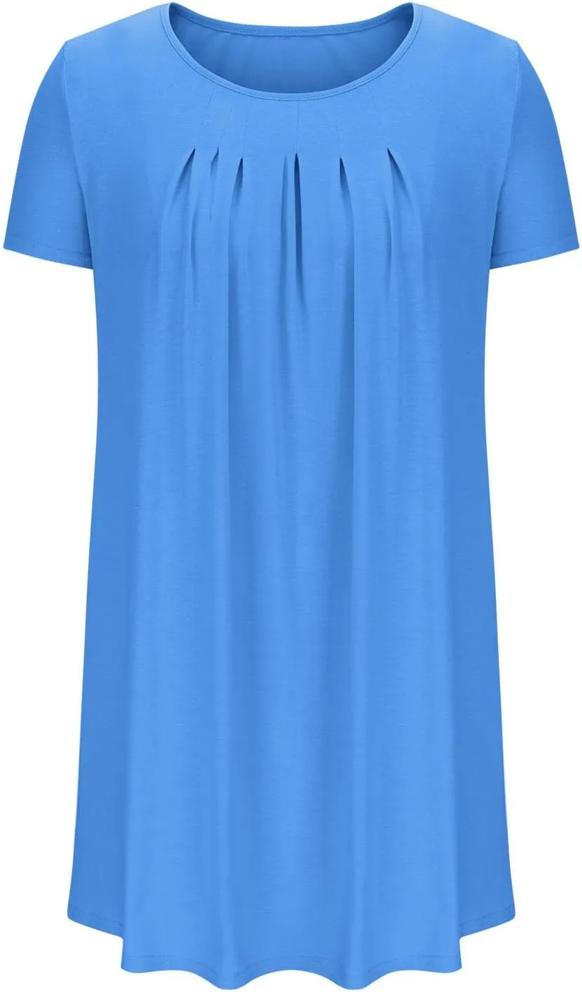 Women's Summer Mini Dresses Casual Loose Beach Vacation Dress Pleated Short Sleeve Plain Tank Sundress 2025
