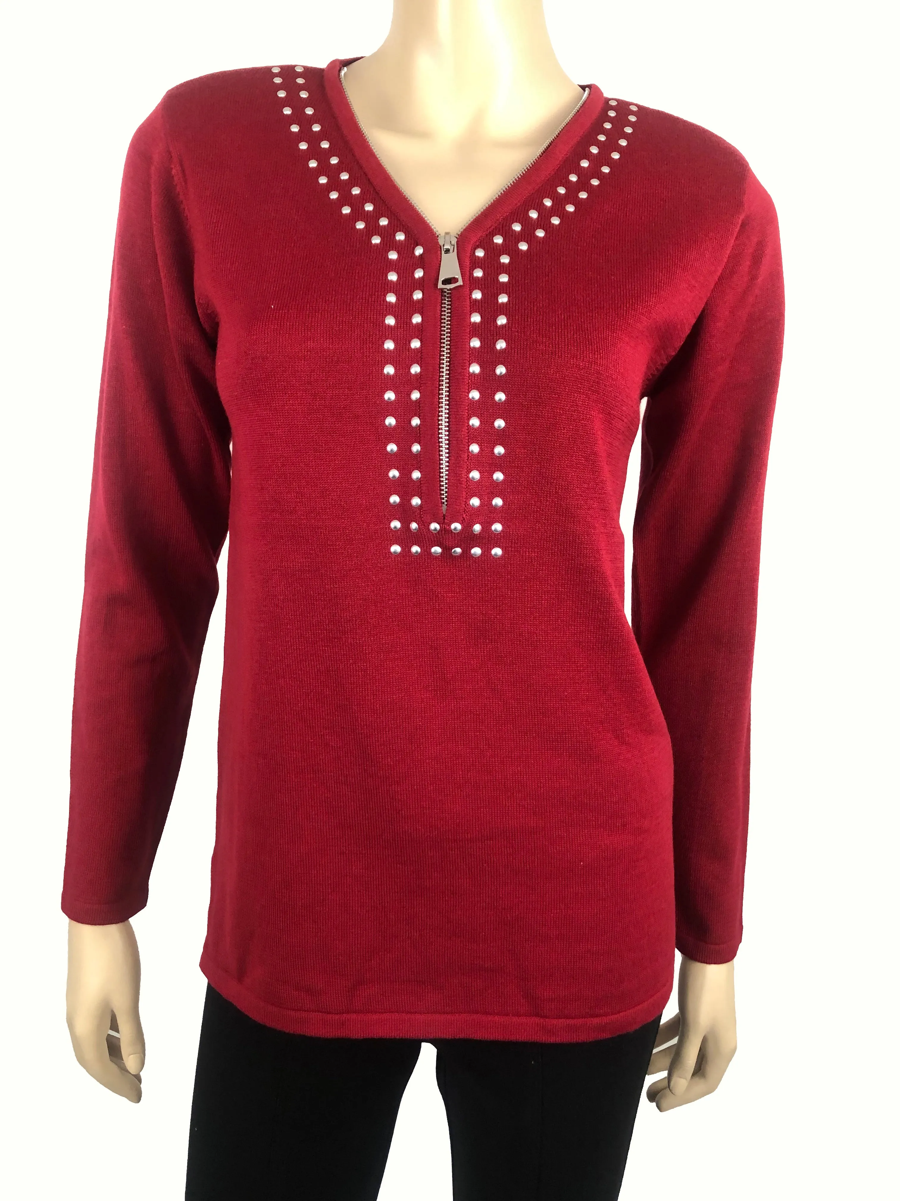 Women's Sweater Red Elegant Quality Sweater Top With Stunning Details Now on Sale