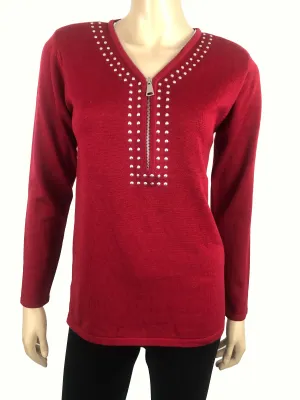 Women's Sweater Red Elegant Quality Sweater Top With Stunning Details Now on Sale