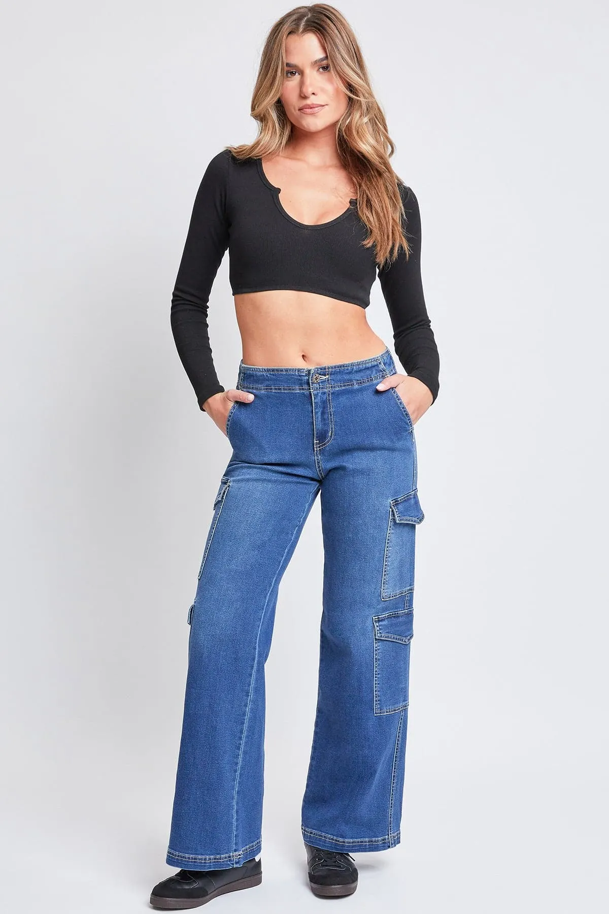 Womens Wide Leg Double Cargo Jeans