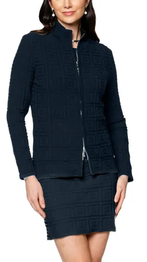 Zoe Square-Detail Knit Jacket - Dark Navy