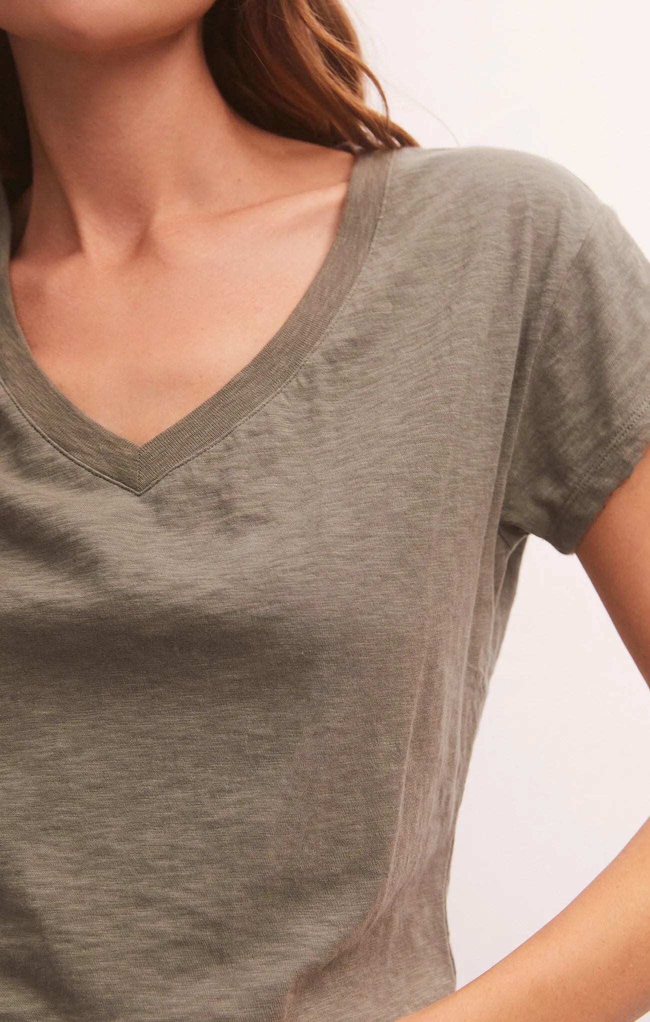 ZSU Modern V-neck Tee in Evergreen