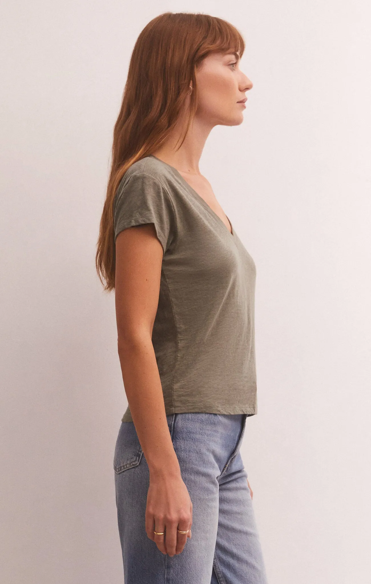 ZSU Modern V-neck Tee in Evergreen