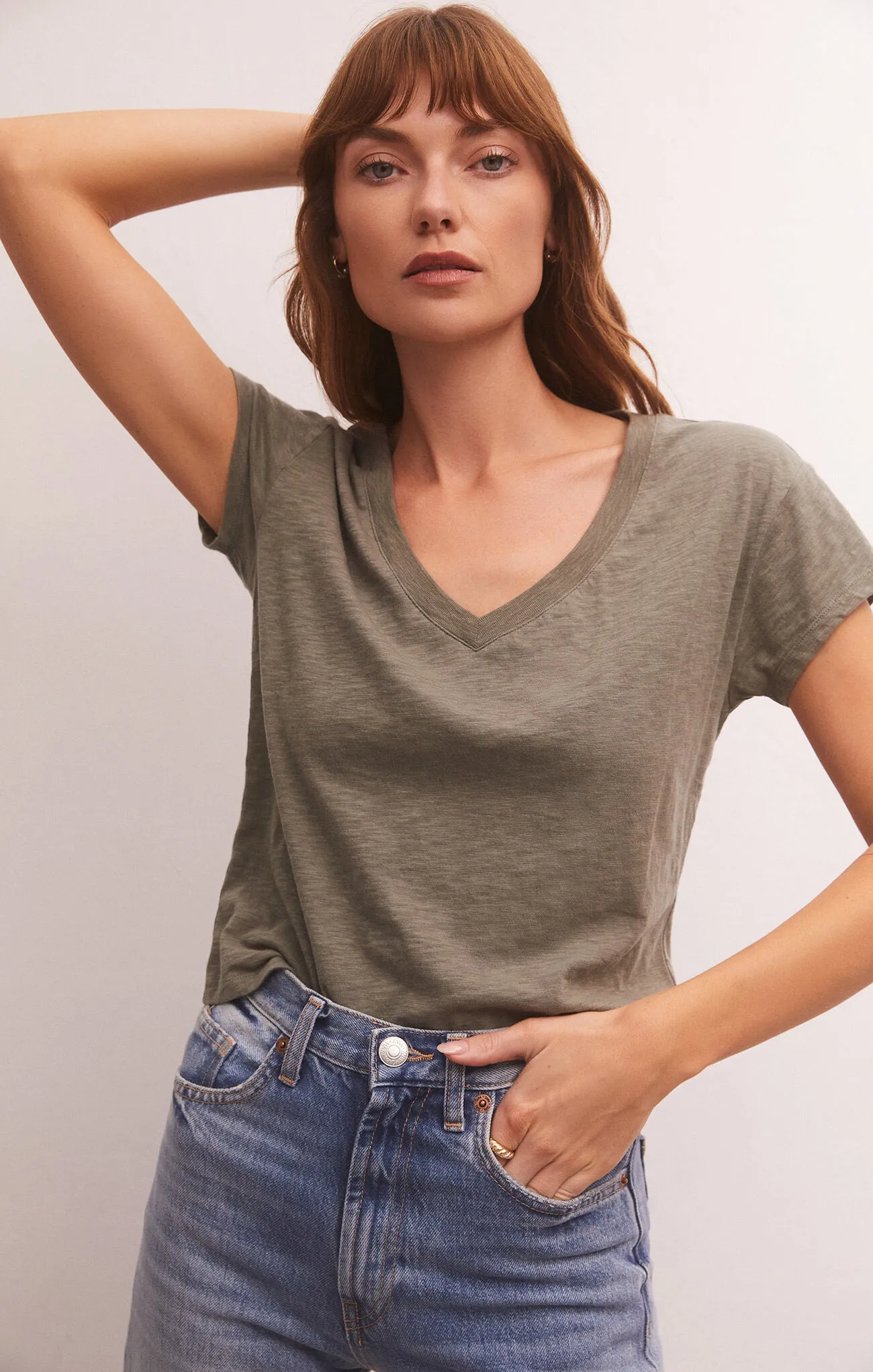 ZSU Modern V-neck Tee in Evergreen