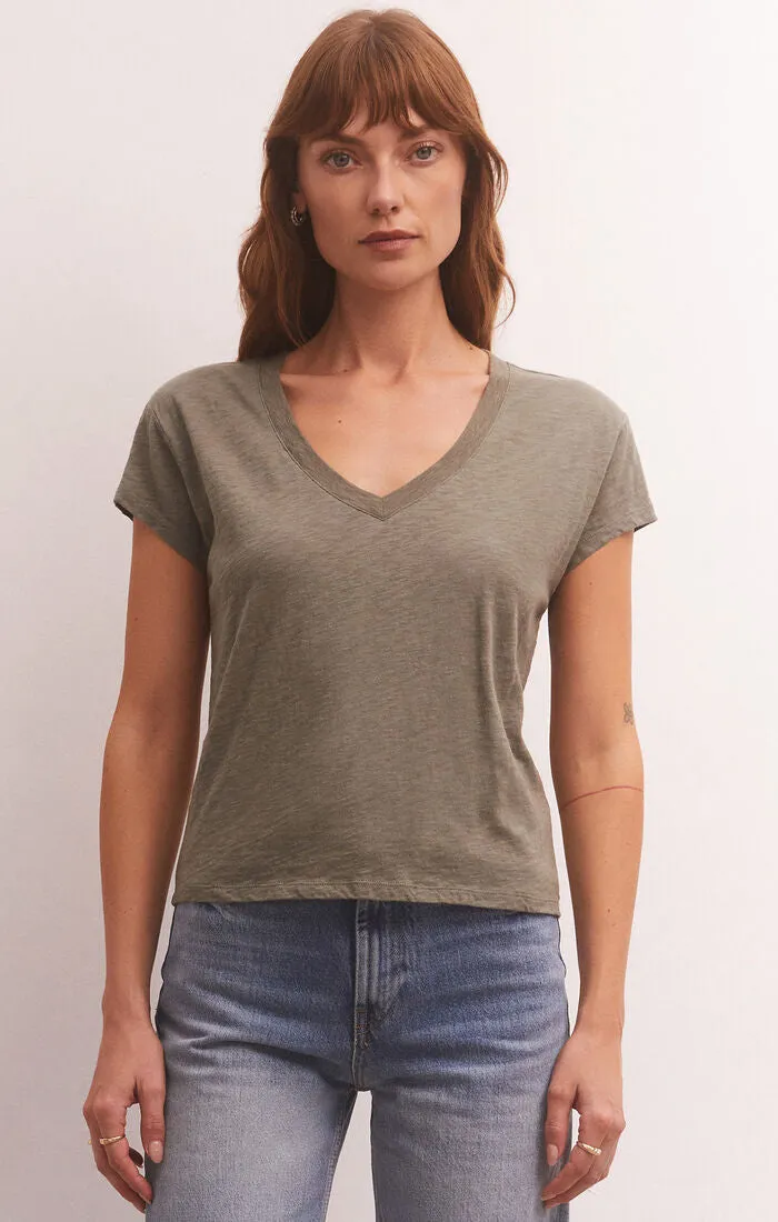 ZSU Modern V-neck Tee in Evergreen